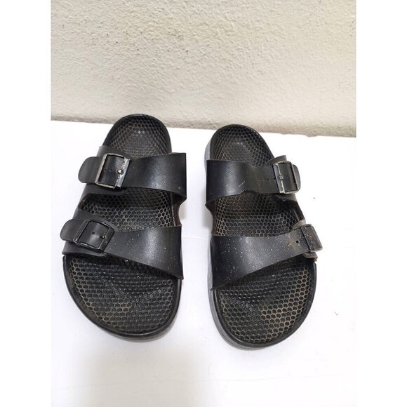 Birkenstock Style Black Double Strap Slide Sandals With Buckles Size 41 - Picture 1 of 15